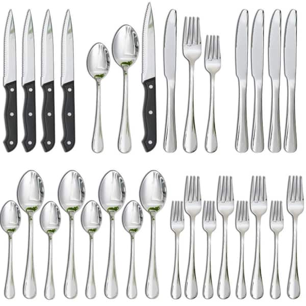 24-Piece Modern Silver Stainless Steel Flatware Set(Service for 4)