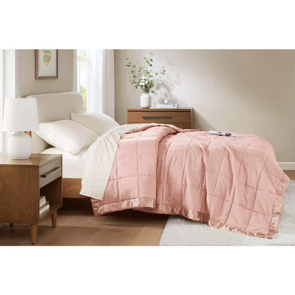 Twin Pink Down Alternative Blanket with Satin Trim