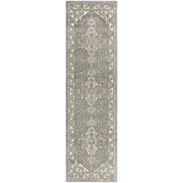 Nourison Concerto Blue 2 ft. x 6 ft. Center medallion Transitional Runner Area Rug