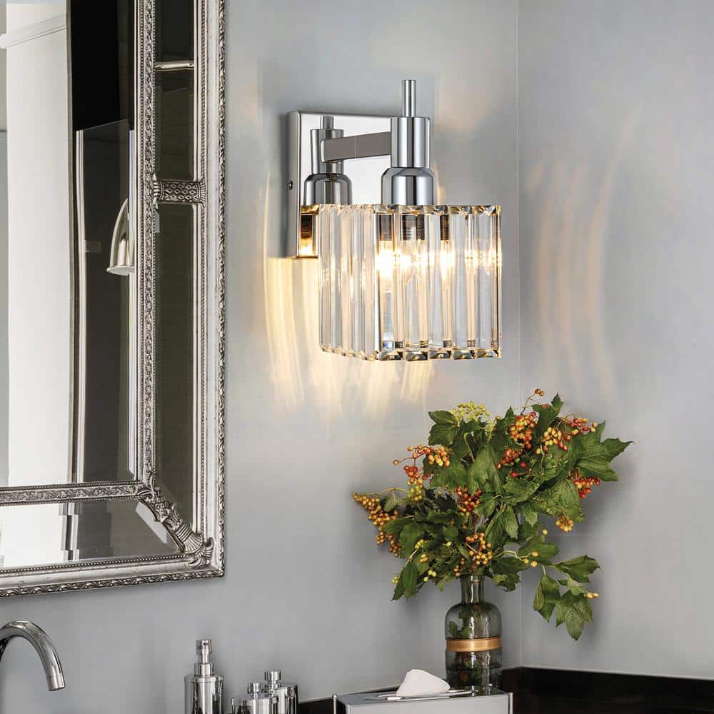 Orillia 4.72 in. 1-Light Modern Chrome Bathroom Vanity Light with Crystal Shades price history on PriceWatchPro