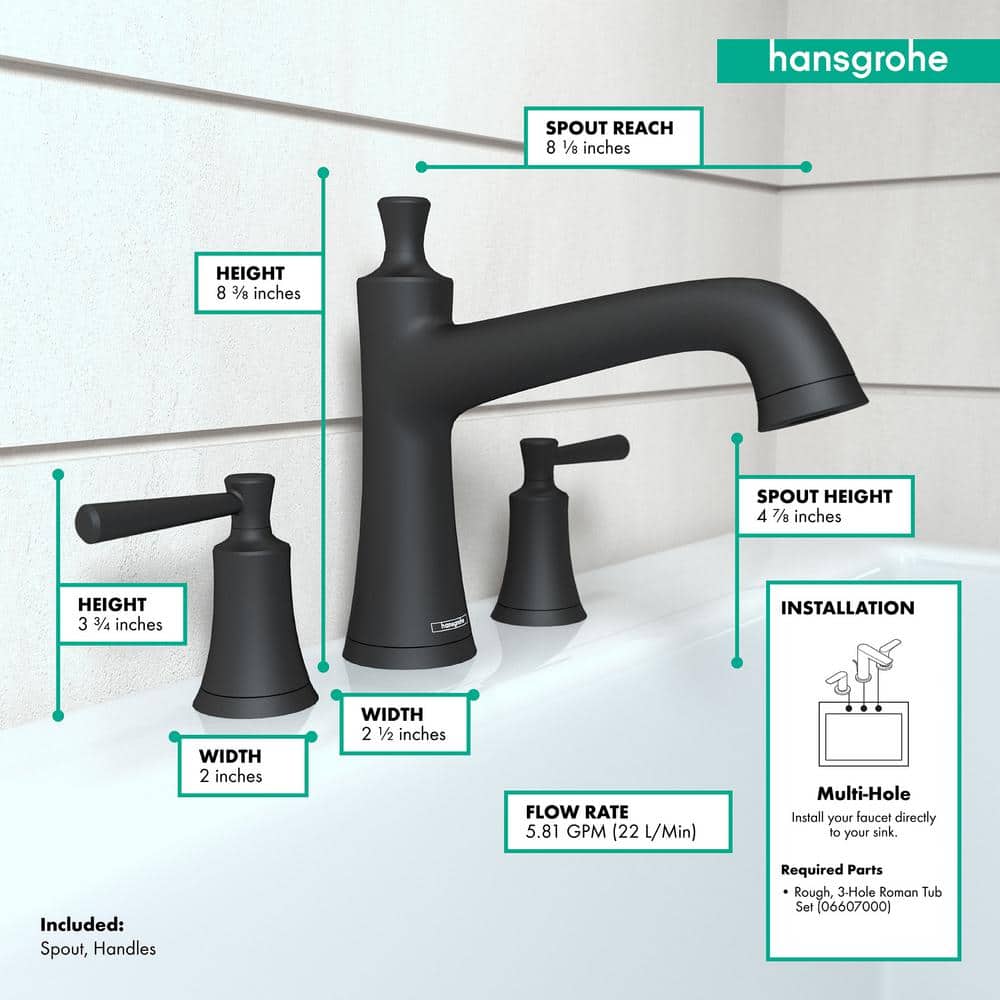 Matte Black Double Handle Deck Mount Roman Tub Faucet
