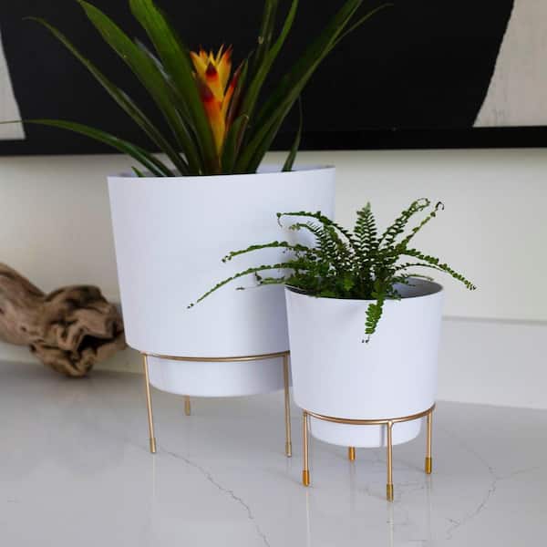 Bloem Hopson 8 in. H X 6 in. D Resin Planter with Stand Casper White