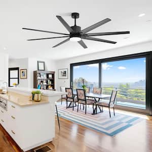 76 in. Indoor/Outdoor Industrial Windmill Black Wood Ceiling Fan with Dimmable LED Light Remote Smart Control