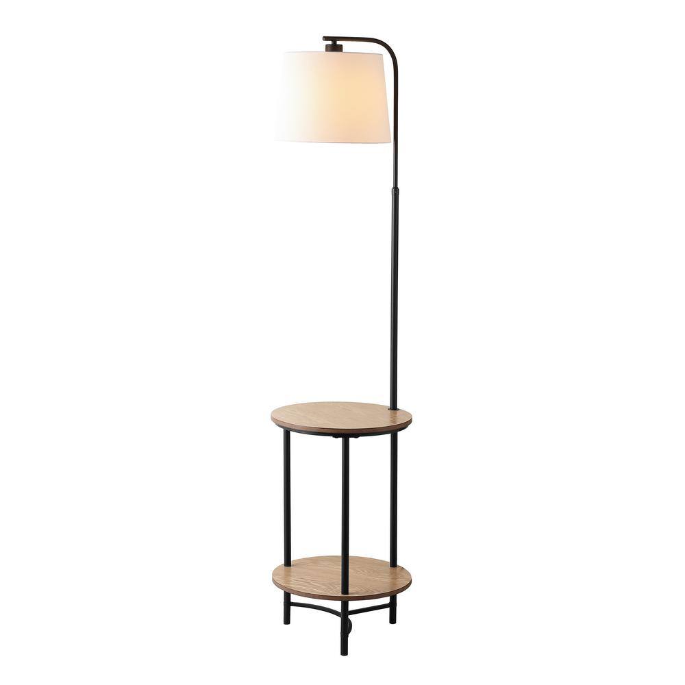 Henley Black Adjustable Floor Lamp with Shelves and White Shade
