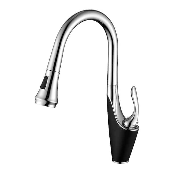 Black and Chrome 17 in. Pull Down Sprayer Kitchen Faucet with 360° Spout Swivel