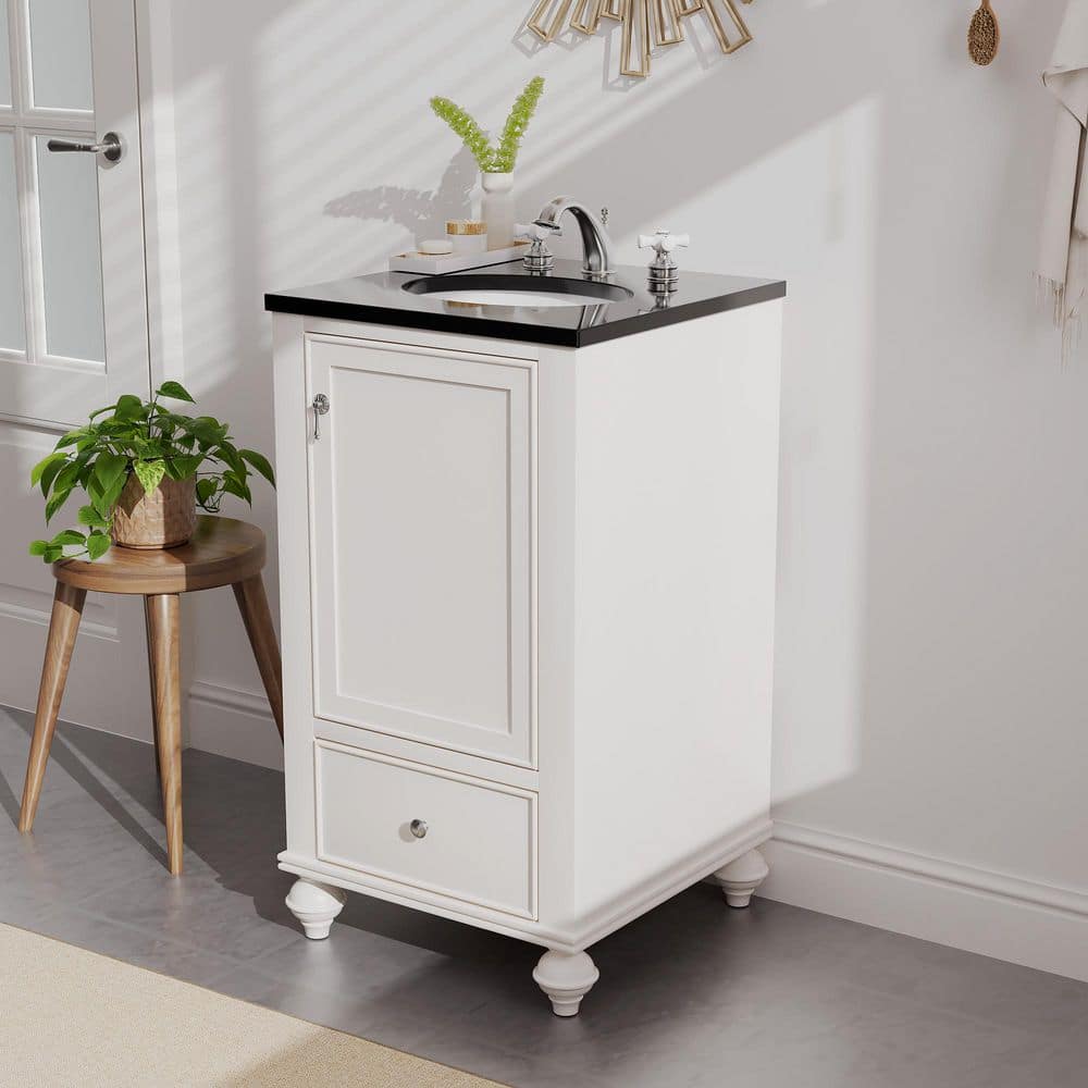 24" Navy Composite Freestanding Vanity with White Ceramic Top