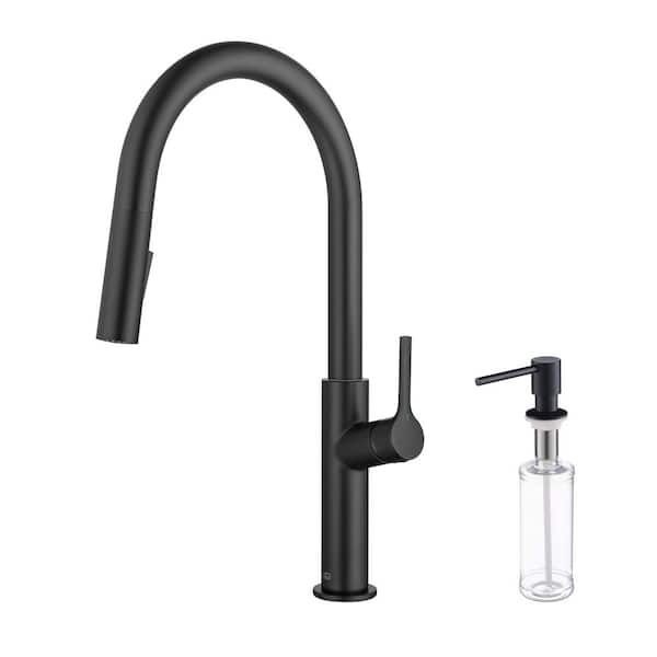 Fusion-T Single Handle Pull Down Kitchen Sink Faucet with Soap Dispenser-Matte Black