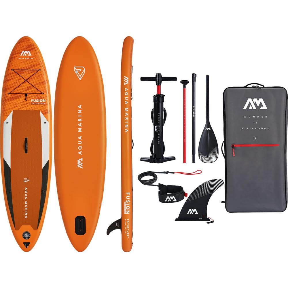Home AQUA BT-21FUP 10 Paddle AM Depot Stand-Up And - With 10 ft. All-Around MARINA Safety Inflatable Board, in., The Fusion Leash Paddle