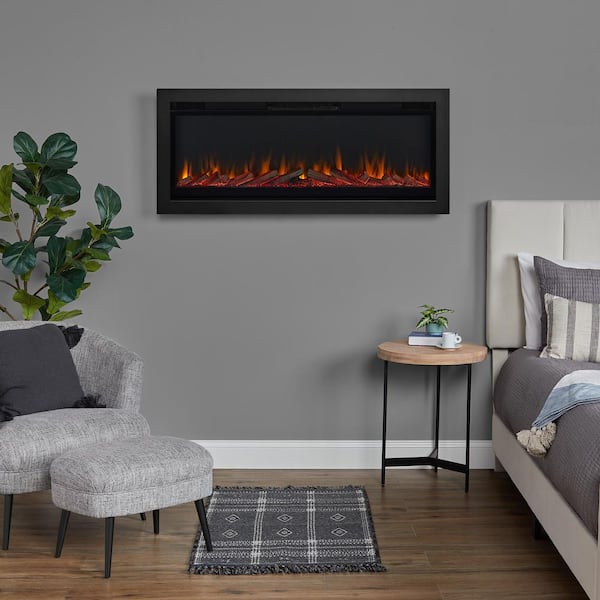 Real Flame 49 in. Wall-Mount Recessed Electric Fireplace Insert in Black