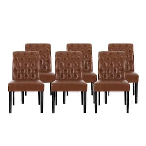 Cullon Cognac Brown Tufted Rolltop Faux Leather Dining Chair (Set of 6)