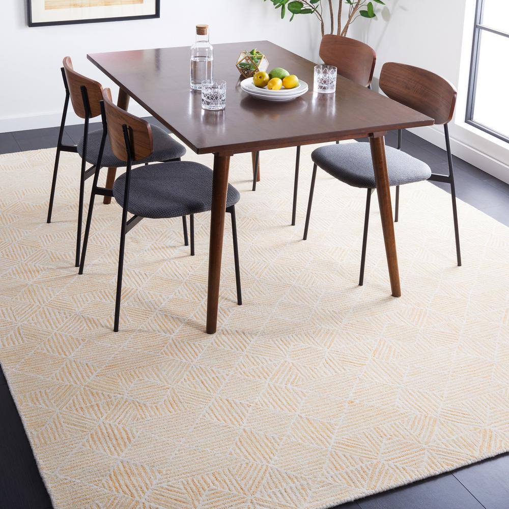 Handmade Gold and Ivory Abstract Wool Square Rug - 6'
