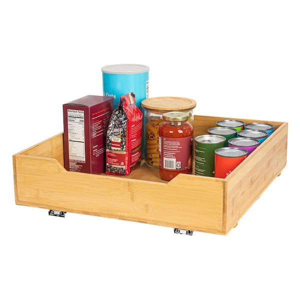 HOUSEHOLD ESSENTIALS Glidez Natural Bamboo and Steel Under Cabinet Pull-Out/Slide-Out Storage Organizer