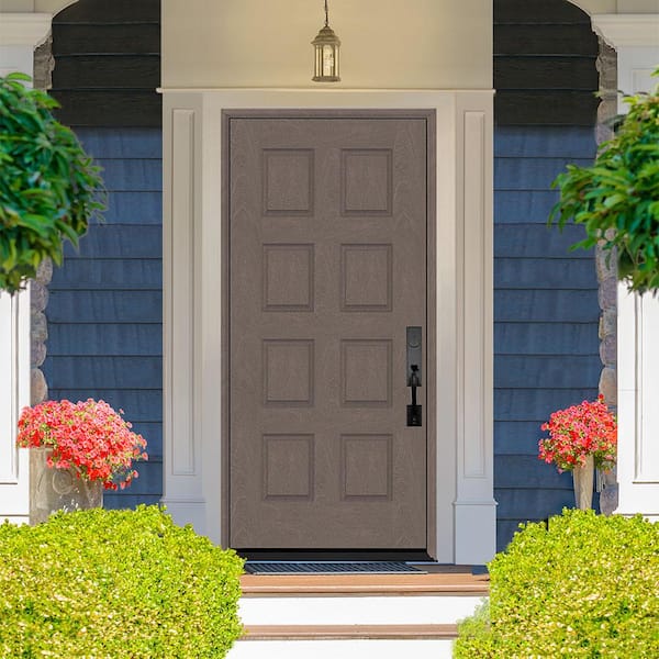 Regency 36 in. x 80 in. 8-Panel LHIS Ashwood Stain Mahogany Fiberglass Prehung Front Door