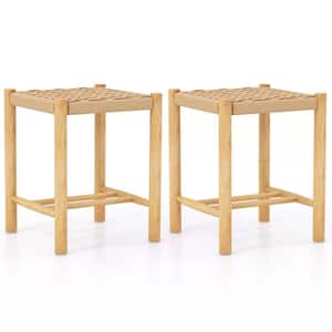 Natural Dining Stool 18 in. Backless with Rubber Wood Frame Woven Paper Seat Kitchen Set of 2