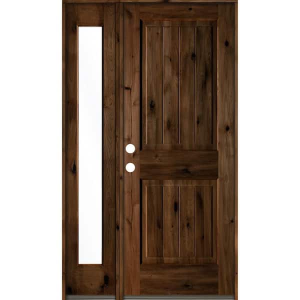 Krosswood Doors 44 in. x 80 in. Rustic Knotty Alder Right-Hand/Inswing Clear Glass Provincial Stain Wood Prehung Front Door w/Sidelite