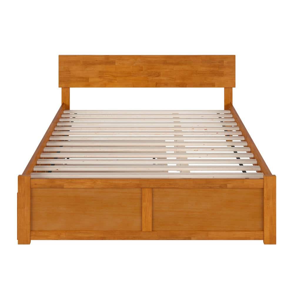 Light Brown Queen Wood Platform Bed with Storage Drawer