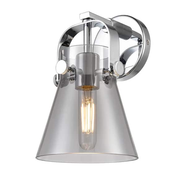 Innovations Pilaster II Cone 6.5 in. 1-Light Polished Chrome Wall Sconce with Glass Shade