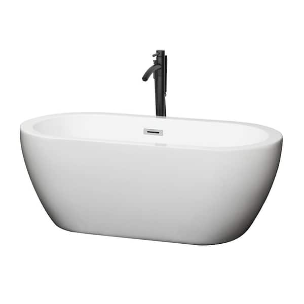 Wyndham Collection Soho 59.75 in. Acrylic Flatbottom Bathtub in White with Polished Chrome Trim and Matte Black Faucet
