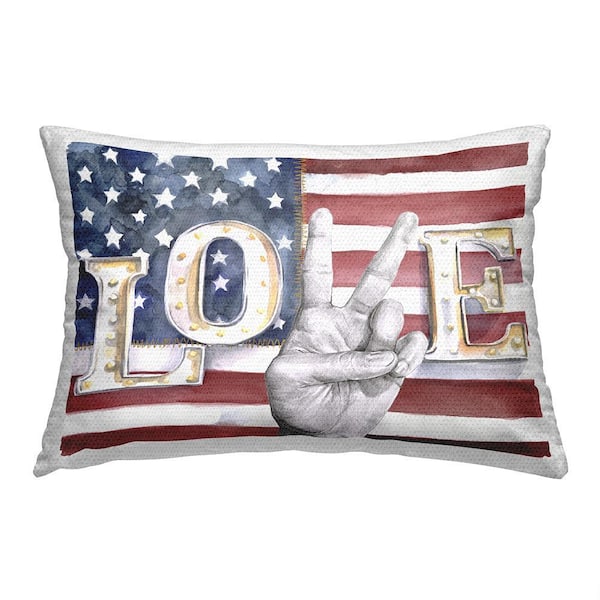 Americana Love Flag Red Rectangular Outdoor Throw Pillow