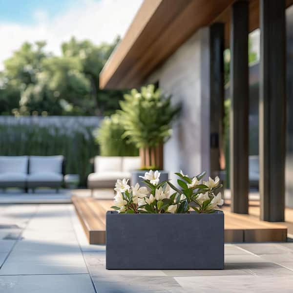 Sapcrete Modern 16in. High Large Tall Elongated Square Granite Gray Outdoor Cement Planter Plant Pots