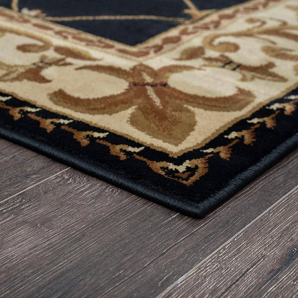 Sensation Traditional Black Swirl 5'3" Octagon Synthetic Rug