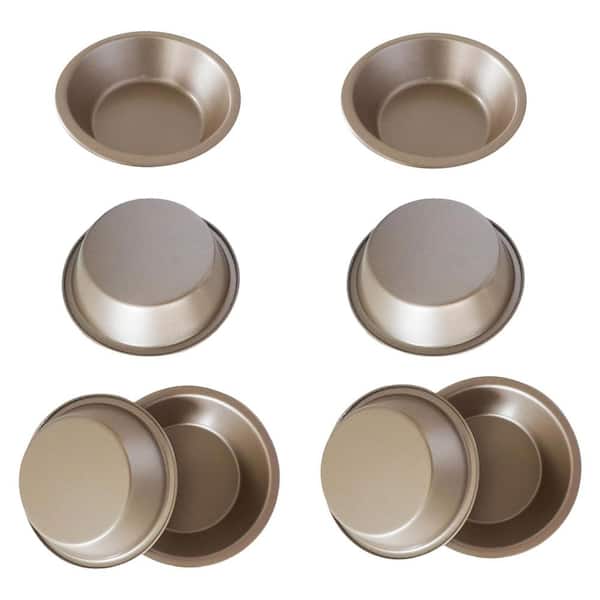 Mini Pie Pan Set 5 Inch Round Nonstick Carbon Steel Pie Plates for Oven with Stackable Design 8 Pack Gold
