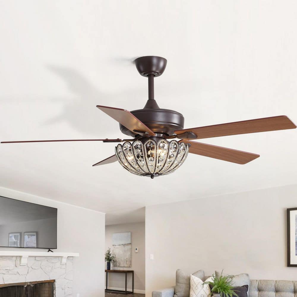 CACI Mall 52 in. Indoor Crystal Chandelier Brown Ceiling Fan