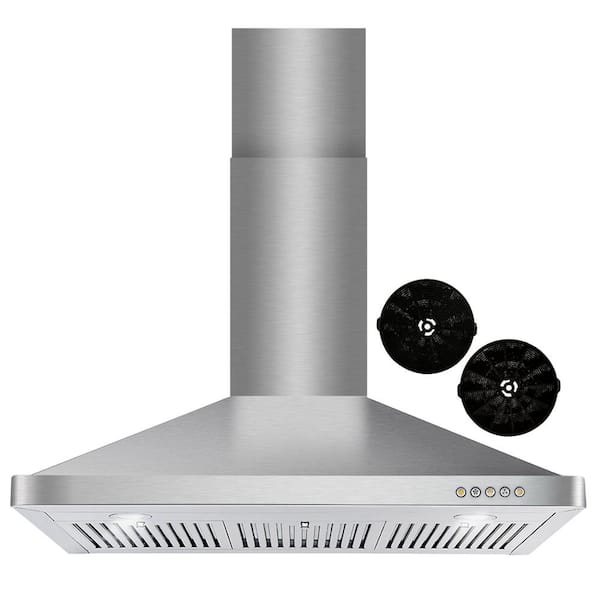 Cosmo 36 in. Vista Collection 380 CFM Ductless Wall Mount Range Hood, Button Controls, LED Lights, Stainless Steel