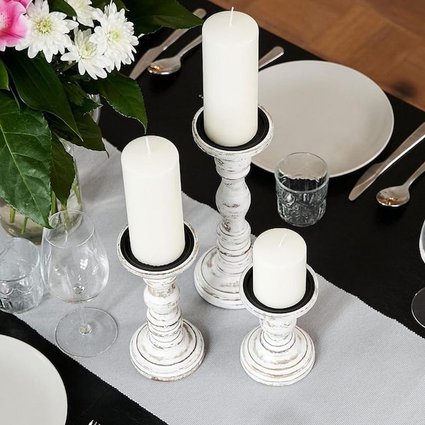 Unbranded White Wood Pillar Candle Holder 3-Pack