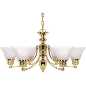 6-Light Polished Brass Chandelier with Alabaster Glass