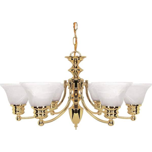SATCO 6-Light Polished Brass Chandelier with Alabaster Glass