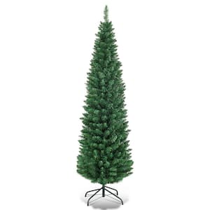 8 ft. Green Unlit PVC Slim Pencil Artificial Christmas Tree with Stand