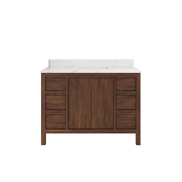 Willow Collections Elizabeth Teak 48 in. W x 22 in. D x 36 in. H Single Sink Bath Vanity in Dark Walnut with 1.5" Calacatta Laza Top