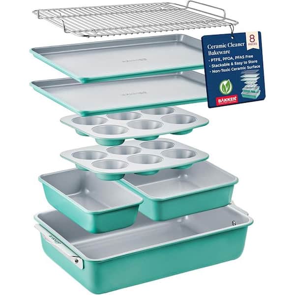 BakkenMaster 8-Piece Stackable Bakeware Set-Teal