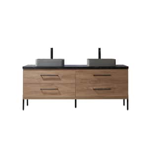 Trento 72 in. W x 21.7 in. D x 34.6 in. H Double Concrete(S) Sink Bath Vanity in North Oak with Black Sintered Top