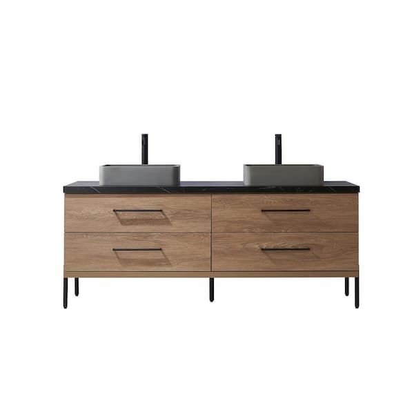 ROSWELL Trento 72 in. W x 21.7 in. D x 34.6 in. H Double Concrete(S) Sink Bath Vanity in North Oak with Black Sintered Top