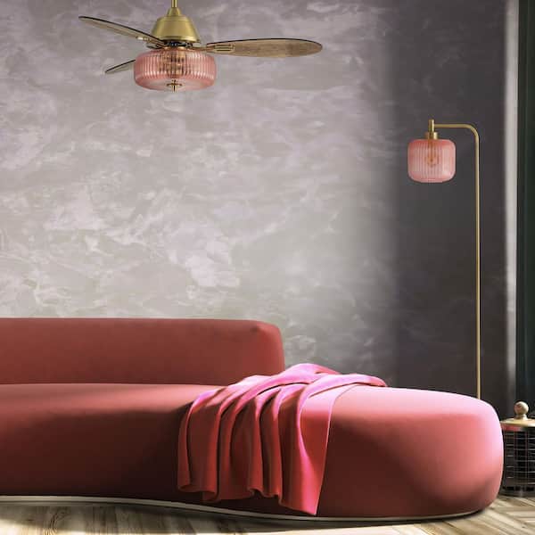 Elaine 42 in. LED Indoor Gold and Pink Glass Ceiling Fan with Light Kit and Remote Control