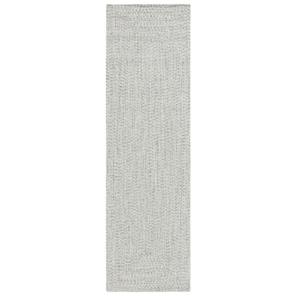 Braided Ivory/Green 2 ft. x 6 ft. Machine Washable Concentric Woven Runner Rug