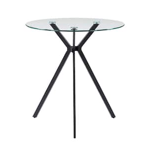 Lennox 28 in. Round Clear Glass Top Bistro Table with Black Iron Leg Trestle Seating (Capacity for 3)
