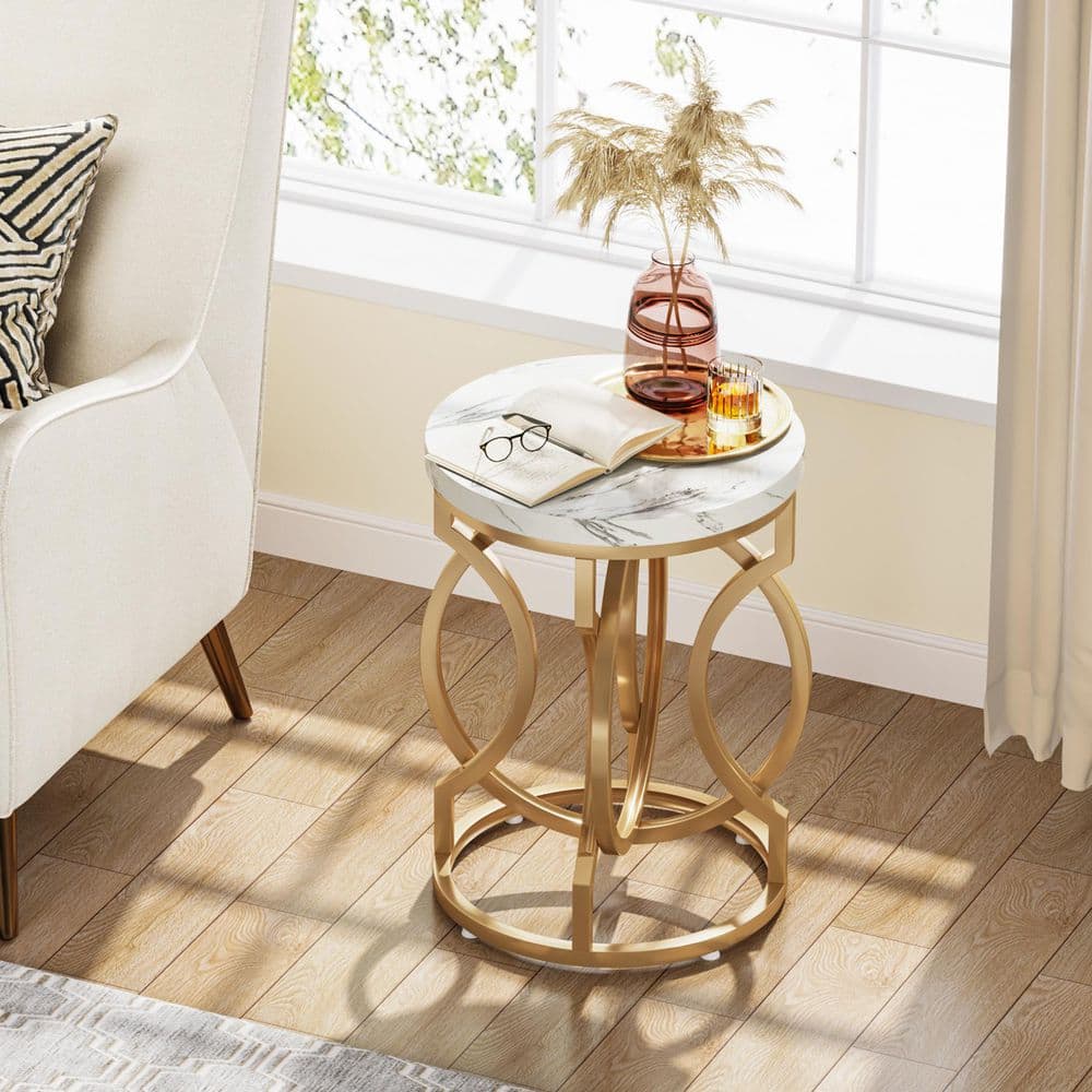 Kerlin 19.7 in. W White Gold Round Wood End Side Coffee Table Bedside Nightstand Faux Marble Finished Unique Ring-Shape price history on PriceWatchPro