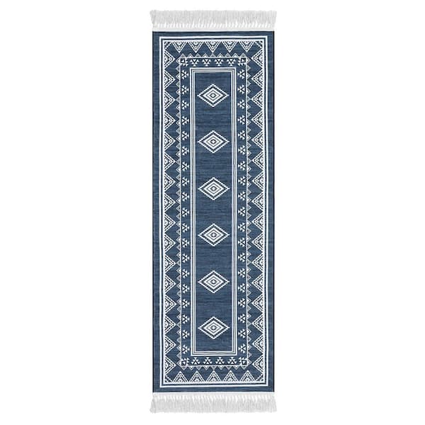 Garvee Tassel Printed Carpet Washable Area Rug Soft Non-Slip Bohemian Style Carpet for Bedroom Living Room Office Blue，2X6ft