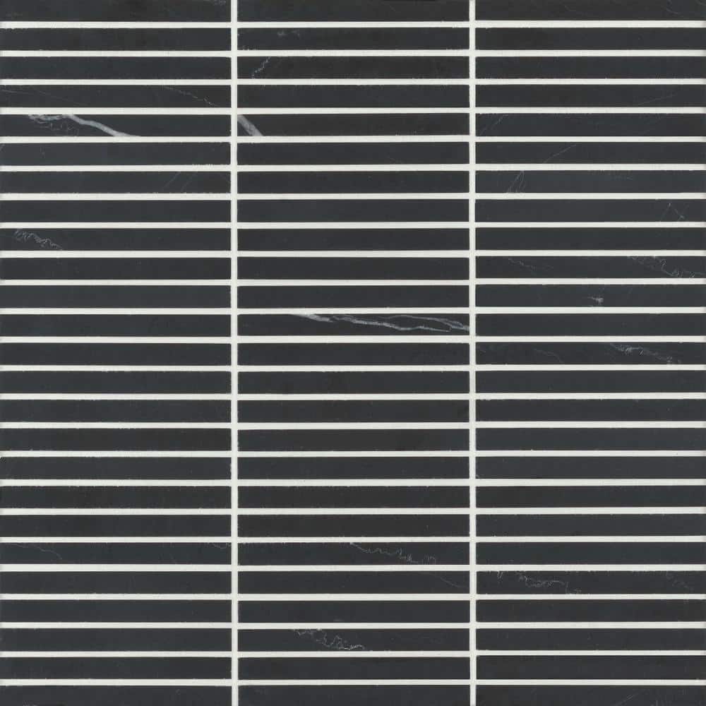 Sample-Monet 4 in. x 5 in. Honed Nero Marquina Marble Mosaic Subway Tile price history on PriceWatchPro