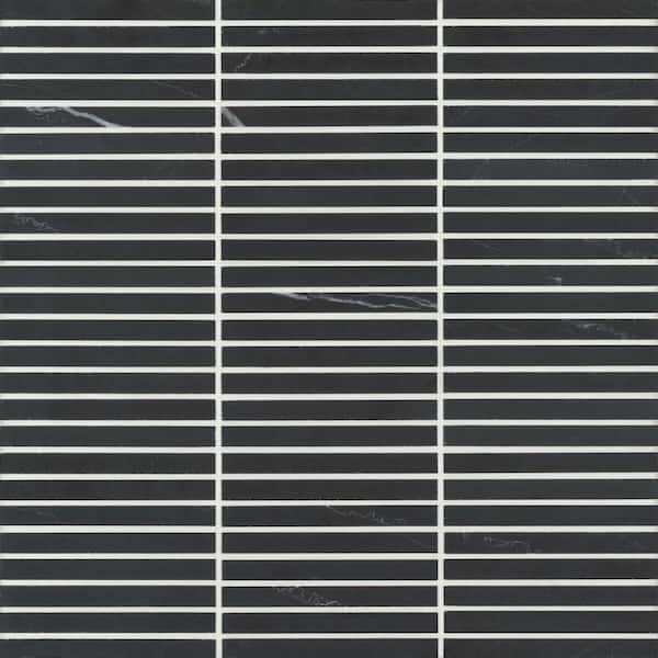 Monet 4 in. x 0.4 in. Honed Nero Marquina Marble Mosaic Subway Tile (4.9 sq. ft./Case)