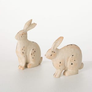 5 in. And 4 in. Small Rustic Bunny Figurines Set of 2, Resin