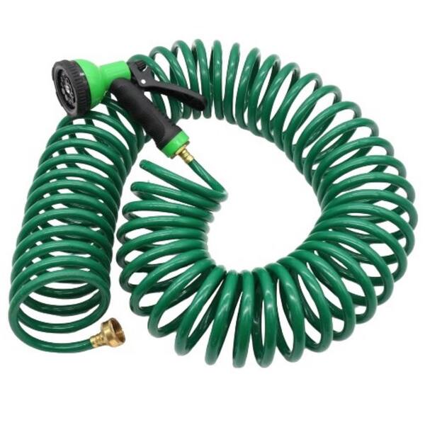 ITOPFOX Green 5/8 in. Dia x 50 ft. Recoil Garden Hose Brass Connector Coiled Water Hose Light-Weight 10 Patterns Spray Nozzle