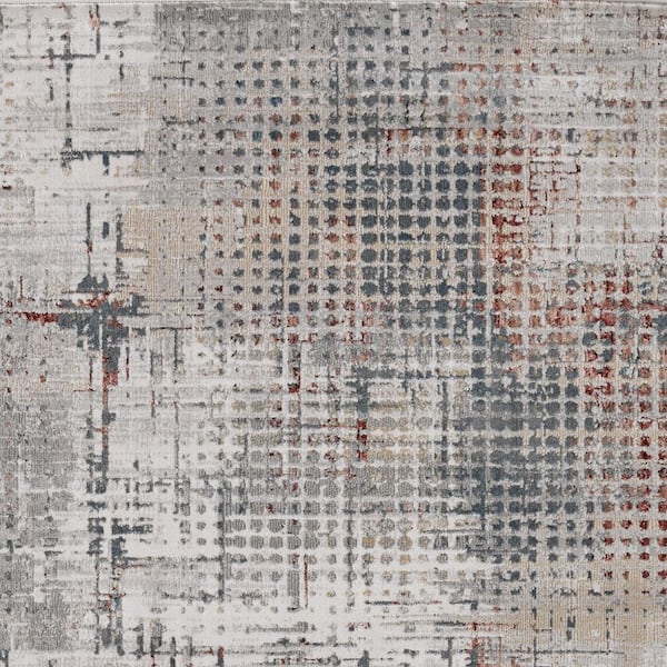 KAS Rugs Lara Abstract Plush 3'3 x 4'7 Stain Resistant Area Rug in Grey/Brick KAS Rugs Lara Abstract Plush 3'3 x 4'7 Stain Resistant Area Rug in Grey/Brick
