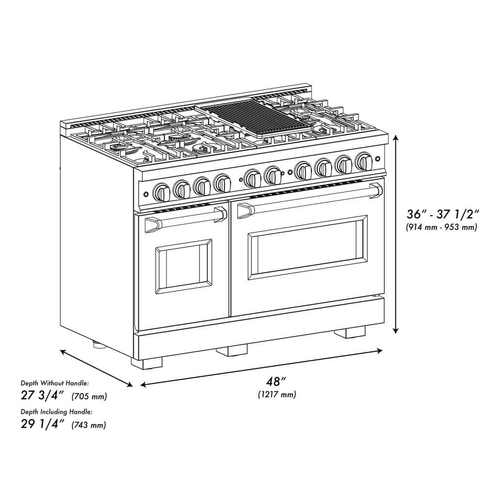 ZLINE 48" Stainless Steel Dual Fuel Range with 8 Burners and Griddle