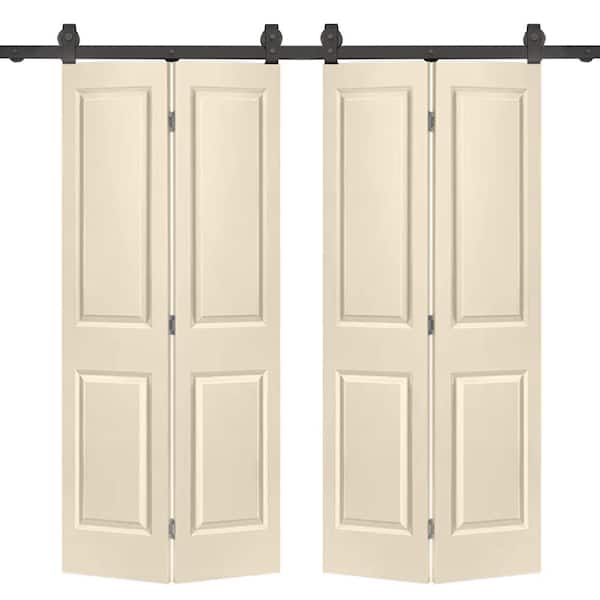 CALHOME 72 in. x 80 in. Hollow Core 2-Panel Beige MDF Composite Double Bi-Fold Barn Doors with Sliding Hardware Kit