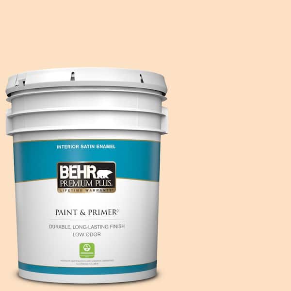 BEHR PREMIUM PLUS 5 gal. #290C-2 Creamy Beige Satin Enamel Low Odor Interior Paint & Primer