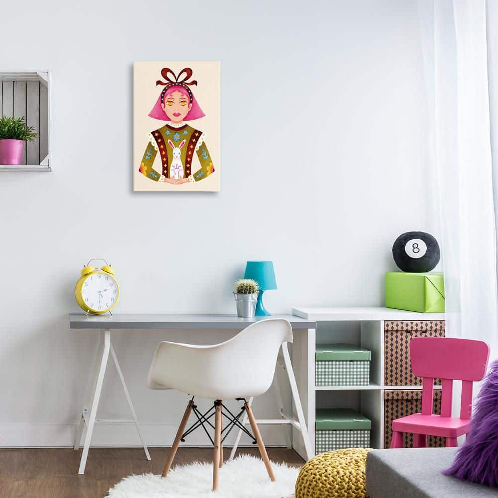 Pink Haired Girl and Bunny by Hannah Moren Unframed Abstract Graphic Art Print 24 in. x 16 in. price history on PriceWatchPro